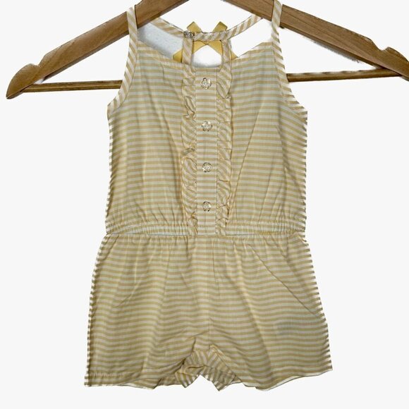 Tommy Bahama Other - Tommy Bahama Yellow and White Striped Floral Button 18 month Romper
